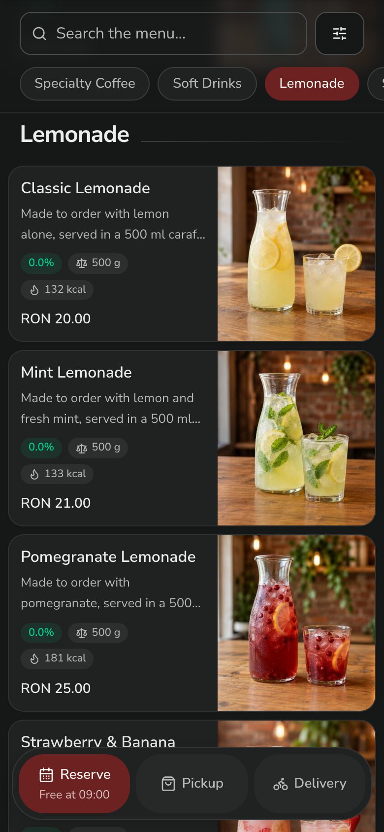 A vendégek étlapja telefonon, az asztal QR-kódjának beolvasása után